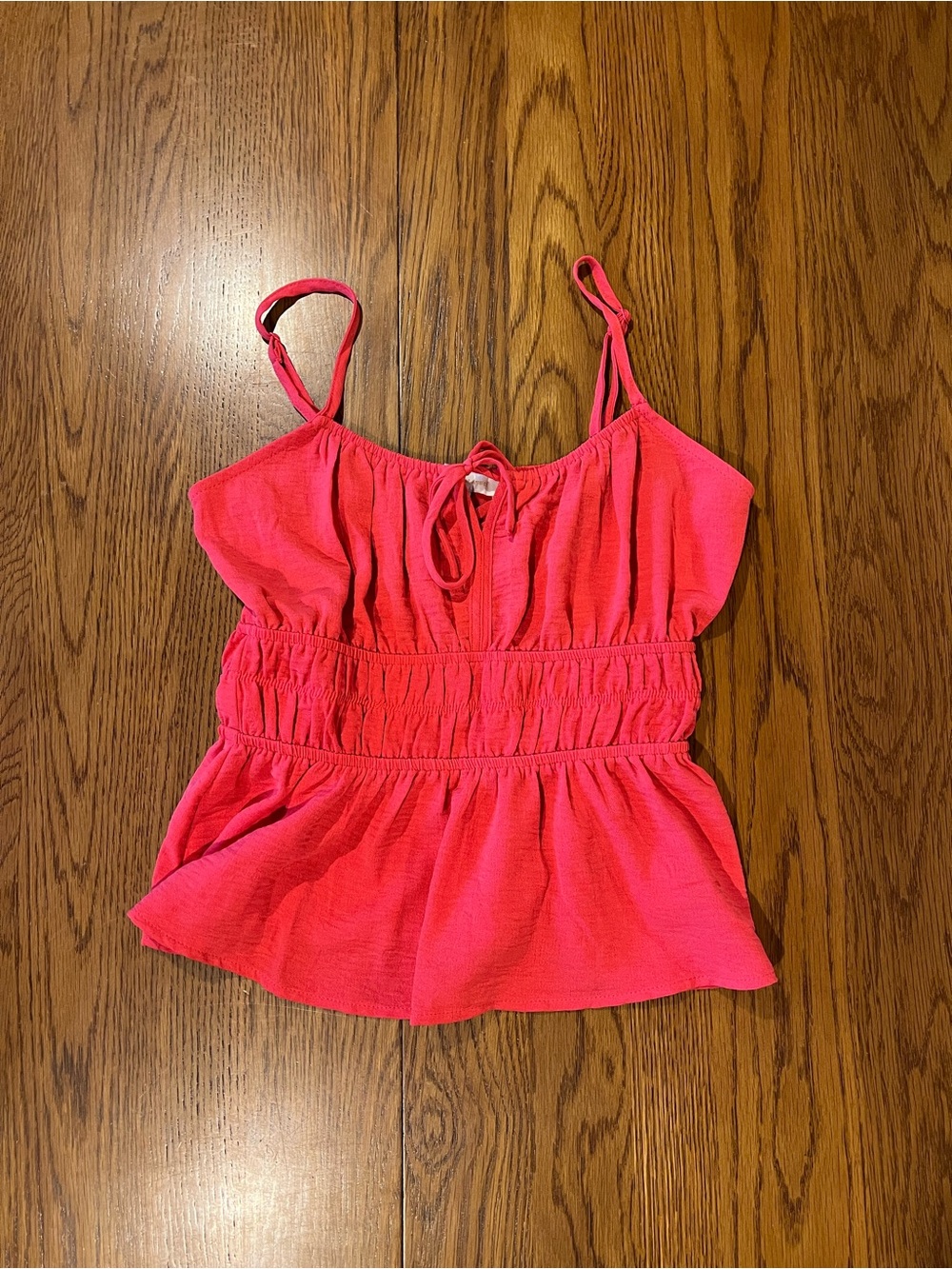 Smocked Waist Hot Pink Spaghetti Strap Tank Top